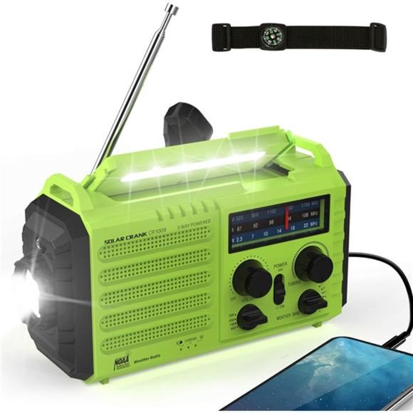 Emergency Radio Hand Crank Solar, AM/FM/SW NOAA Weather Radio, Portable Battery - Picture 1 of 6